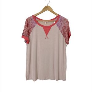 Hailey & Co. Cheetah Print Burnout Sleeves Top Size Large Womens Pink Cream